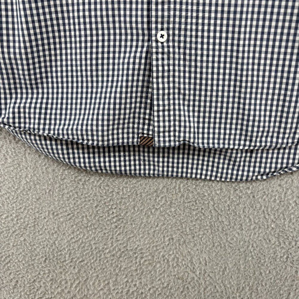Billy Reid Men’s Standard Cut Button Down Shirt Medium Navy White Gingham Cotton - Picture 2 of 9